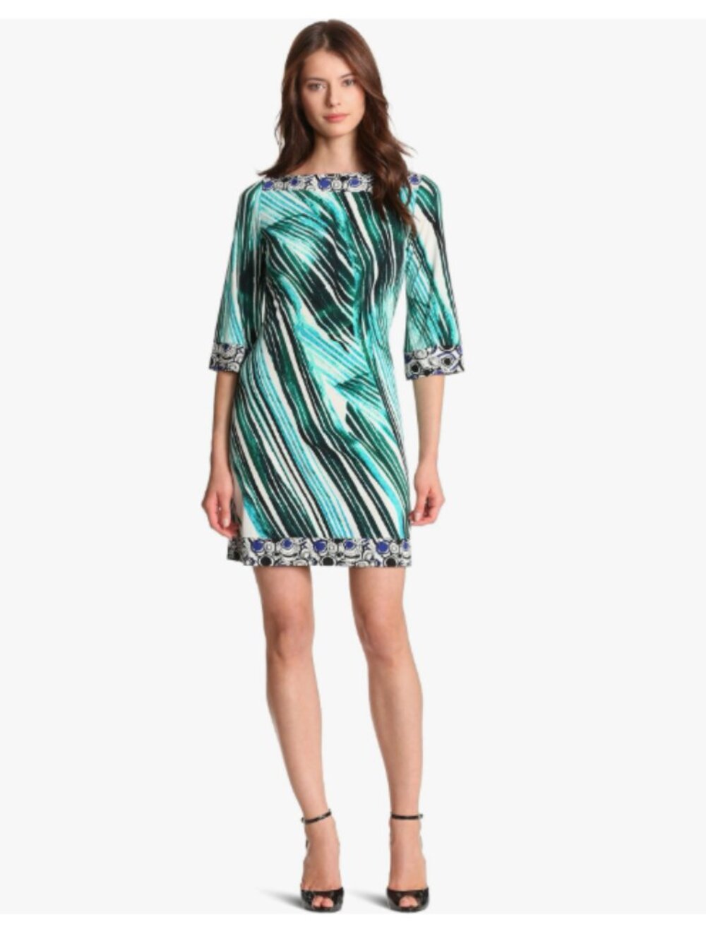 NEW Julie Dillon Women's 3/4 Sleeve Matte Jersey Dress, Peridot Multi, 4